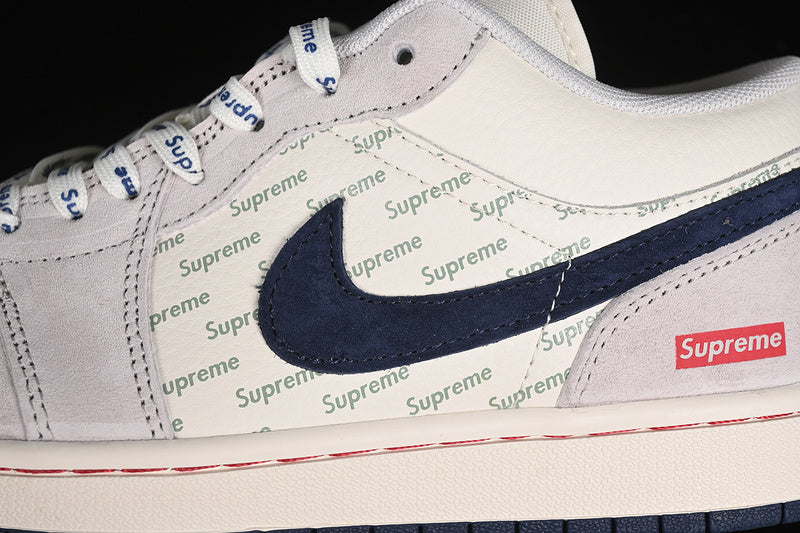 Nike Air Jordan 1 Low Supreme White Grey Blue Sneakers