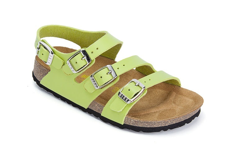 Birkenstock Ellice Three-Button Light Green Matte Leather Strappy Sandals