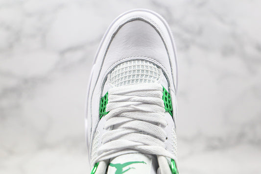 Nike Air Jordan 4 Retro White Metallic Green Sneakers