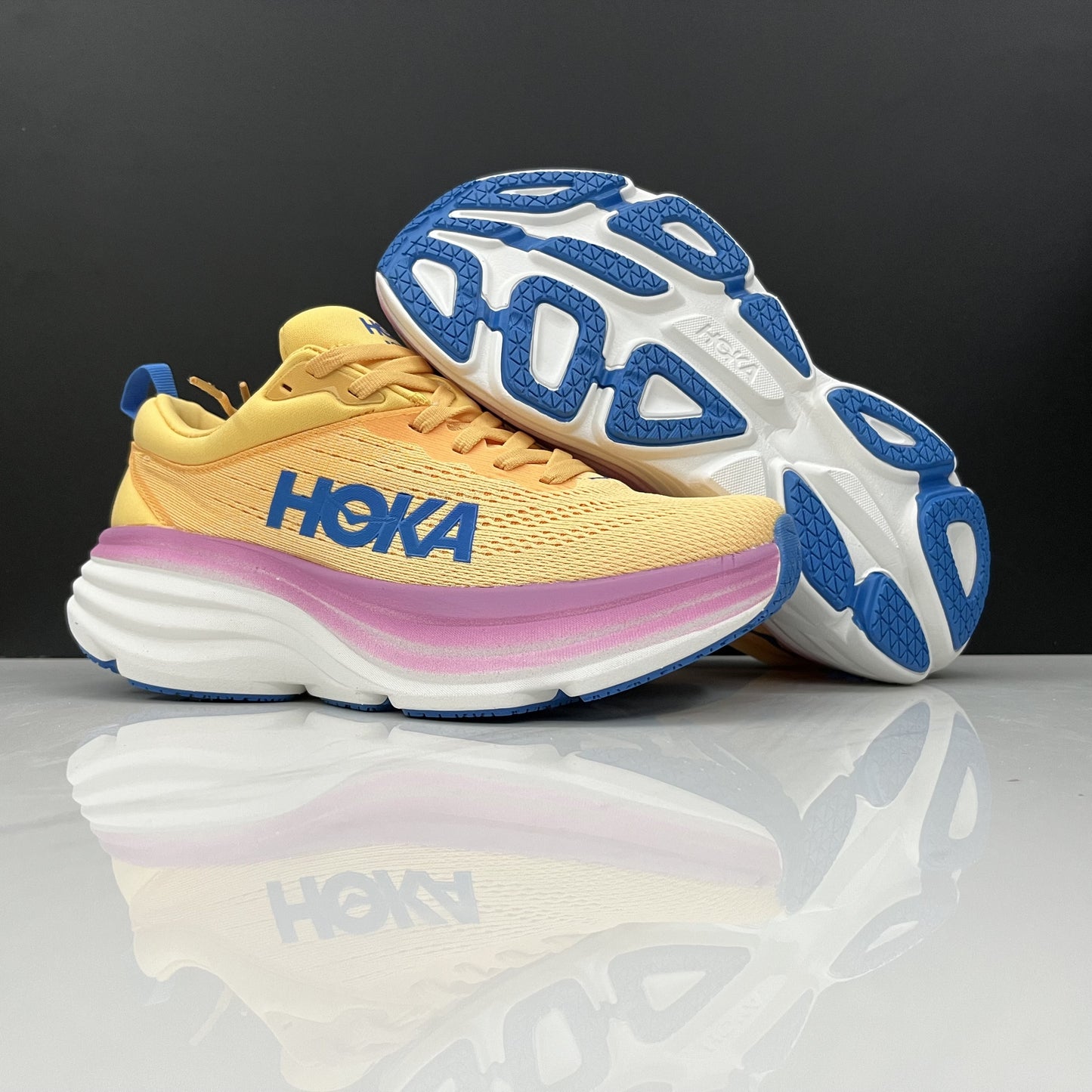 Hoka One One Bondi 8 Breathable Low-top Running Shoes Sneakers Yellow