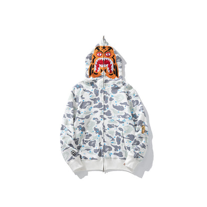 A Bathing Ape BAPE Shark Head Tiger Head Joint Edition Noctilucent Starry Sky White Hoodie