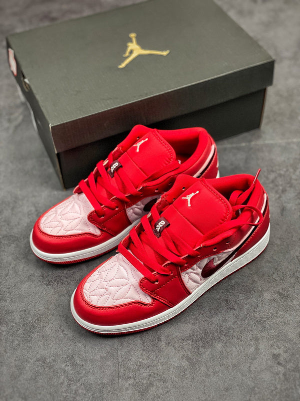 Nike Air Jordan 1 Low SE Red Quilt Valentines Pink Sneakers