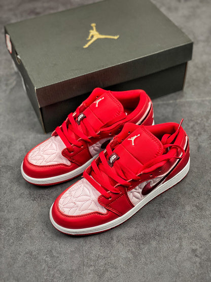 Nike Air Jordan 1 Low SE Red Quilt Valentines Pink Sneakers