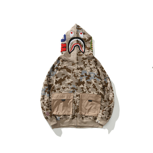 A Bathing Ape BAPE Shark Head Large Pocket Desert Color Hoodie
