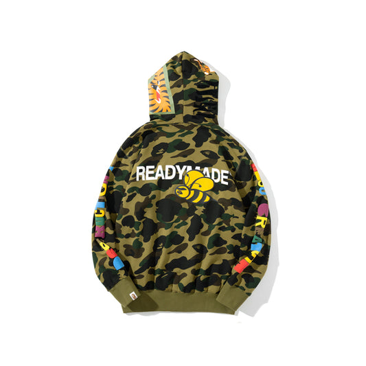 A Bathing Ape BAPE x READYMADE Tiger Head Foam Camouflage Hoodie Green