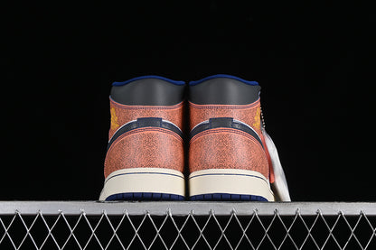 Nike Air Jordan 1 Mid SE Flight Vintage White Brown Blue Sneakers