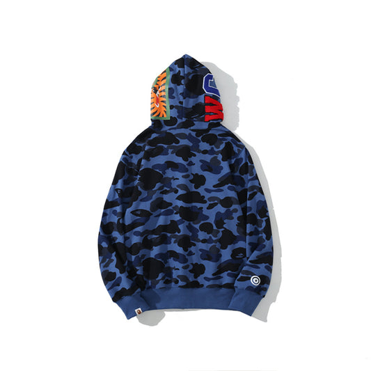 A Bathing Ape Shark Head Classic Fur Hoodie Blue