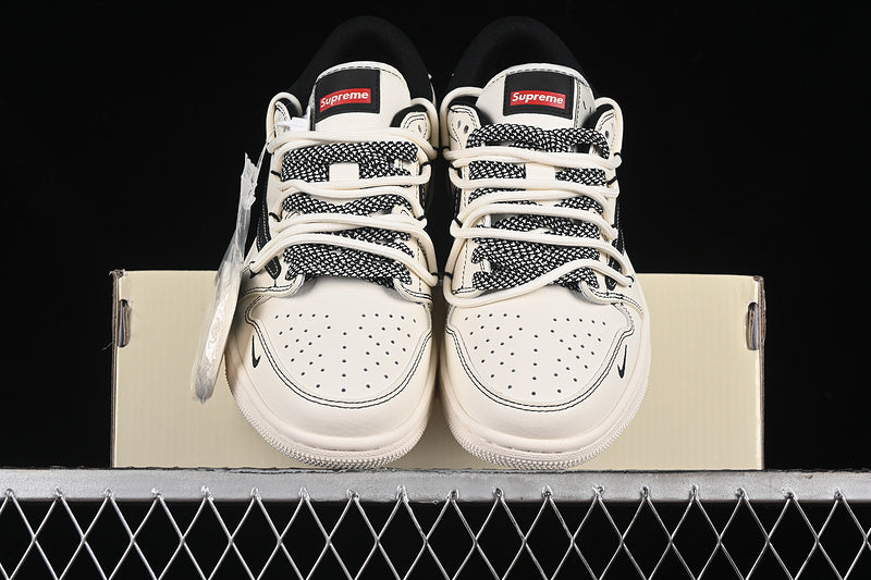 Travis Scott Fragment Design Nike Air Jordan 1 Low Supreme OG SP Black White Sneakers