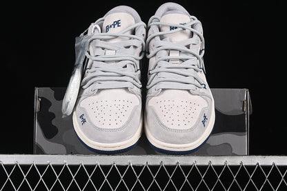 Nike Air Jordan 1 Low BAPE Blue Sole Grey White Sneakers