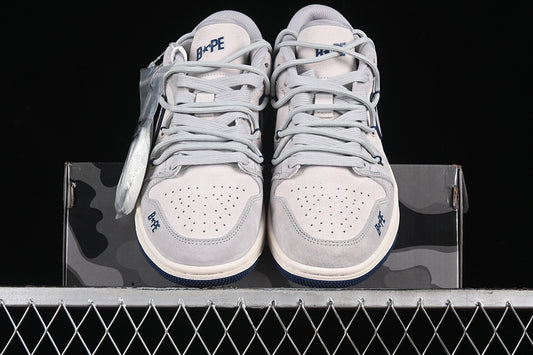 Nike Air Jordan 1 Low BAPE Blue Sole Grey White Sneakers