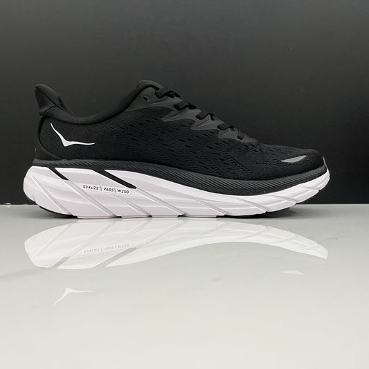 Hoka One One Clifton 8 Fashion Shoes Shock-absorbing Sneakers Black/White