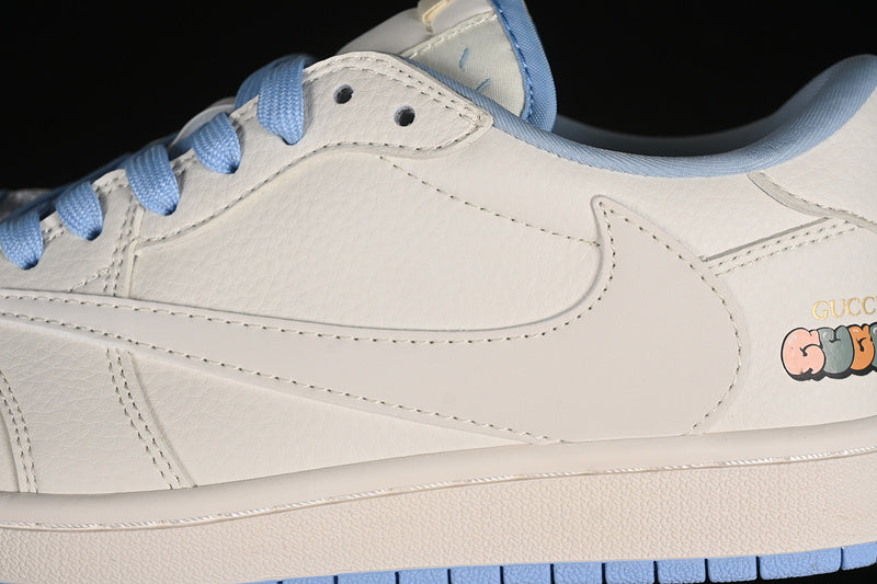 Nike Air Jordan 1 Low OG SP Off-White Travis Scott Fragment Design Light Blue Sole White Sneakers