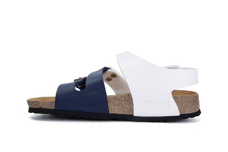 Birkenstock Ellice Three-Button White/Blue Color match Matte Leather Strappy Sandals