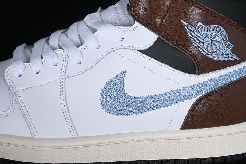 Nike Air Jordan 1 Mid Black Sole Blue Brown White Sneakers