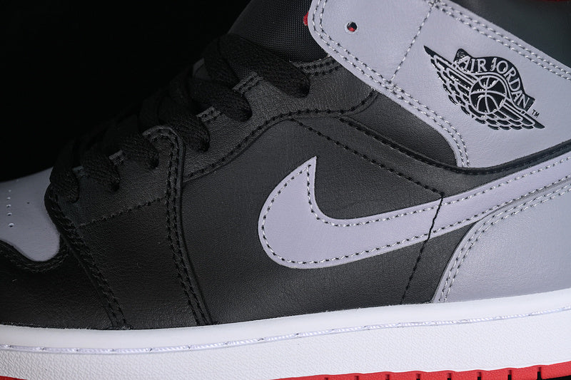 Nike Air Jordan 1 Mid Black Cement Grey Fire Red Sole Sneakers