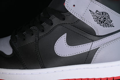 Nike Air Jordan 1 Mid Black Cement Grey Fire Red Sole Sneakers