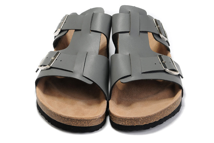 Birkenstock Two-Button Gray Personality Matte Leather Slippers