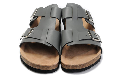 Birkenstock Two-Button Gray Personality Matte Leather Slippers
