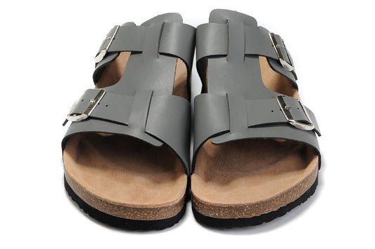 Birkenstock Two-Button Gray Personality Matte Leather Slippers