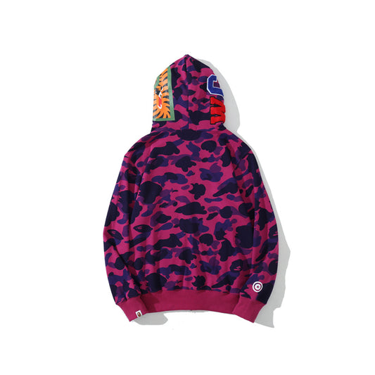 A Bathing Ape Shark Head Classic Fur Hoodie Purple