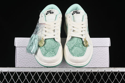 Nike Air Jordan 1 Low OG Grey White Green Snakeskin Grain Sneakers