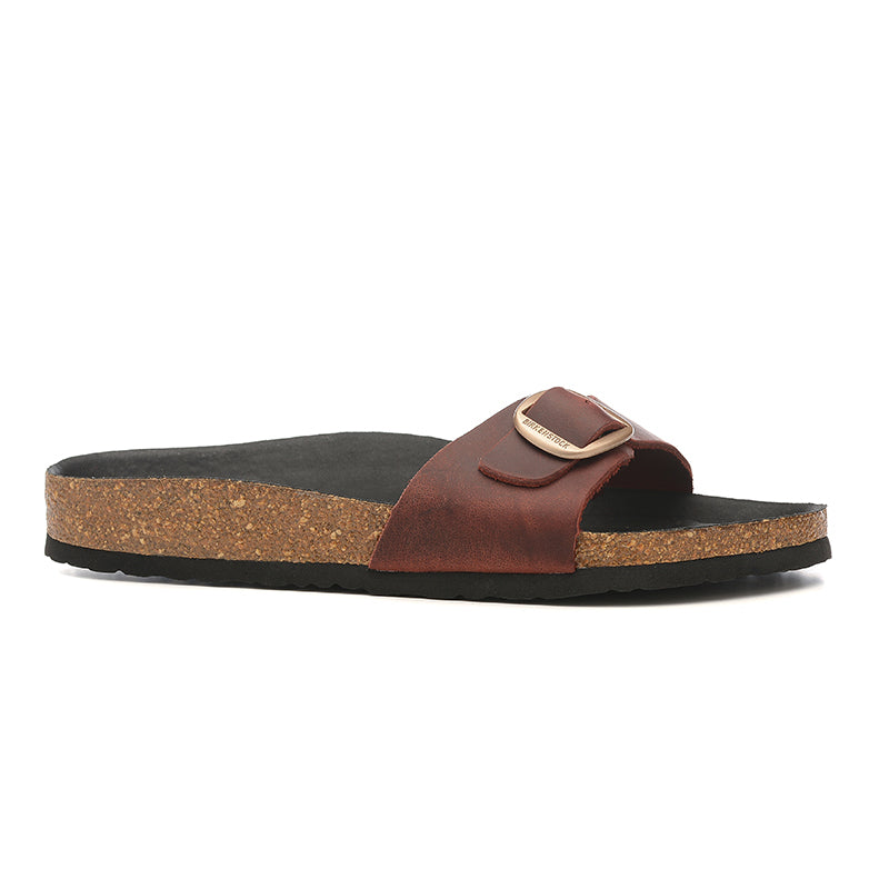 Birkenstock Single Button Vermilion Matte Leather Slippers