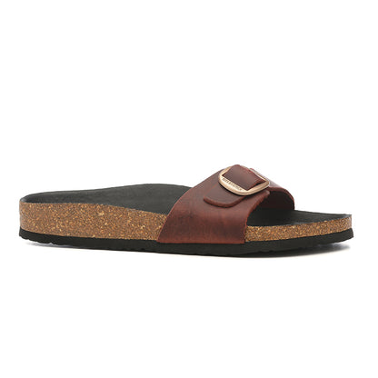 Birkenstock Single Button Vermilion Matte Leather Slippers