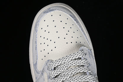 Nike Air Jordan 1 Low Travis Scott Fragment Design LV Light Blue Printing White Sneakers