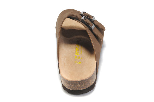 Birkenstock Two Buttons Brown Scrub Leather Fashion Slippers