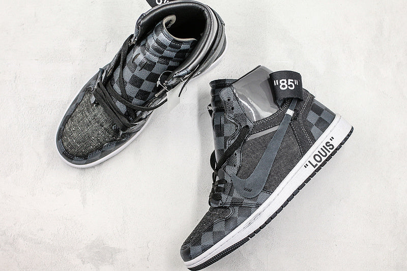 Nike Air Jordan 1 Off-Louis LV Black check Sneakers