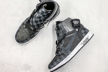 Nike Air Jordan 1 Off-Louis LV Black check Sneakers