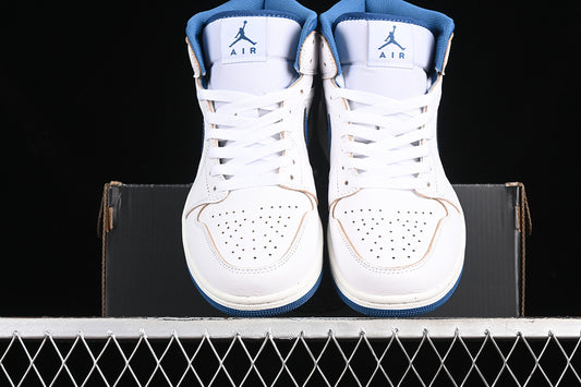 Nike Air Jordan 1 Mid Industrial Blue White Sneakers