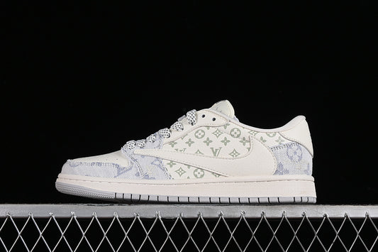 Nike Air Jordan 1 Low Travis Scott Fragment Design LV Light Blue Printing White Sneakers