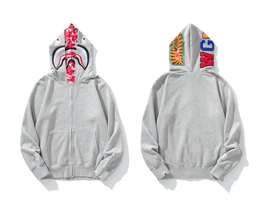 A Bathing Ape BAPE Shark Head Double Hat Ash Powder Hoodie