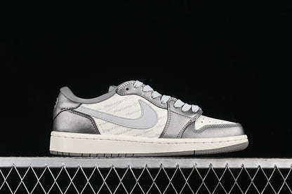 Travis Scott Fragment Design Nike Air Jordan 1 Low OG SP White Silver Grey Sneakers