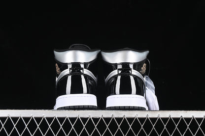 Nike Air Jordan 1 Mid Metalli Silver Black White Sneakers