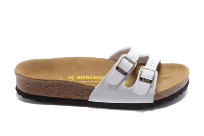 Birkenstock White Thin Belt Double Buckle Matte Leather Summer Sandals