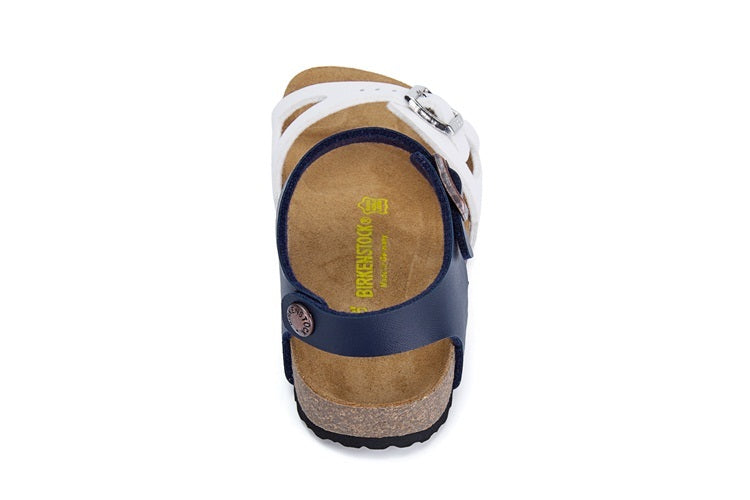 Birkenstock Single Button White And Blue Double Color Matte Leather Sandals