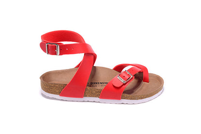 Birkenstock Single Button Ringfinger Red Matte Leather Sandals