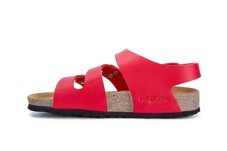 Birkenstock Ellice Three-Button Red Matte Leather Strappy Sandals