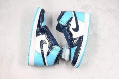 Nike Air Jordan 1 Retro High OG Blue Chill Patent Leather Sneakers
