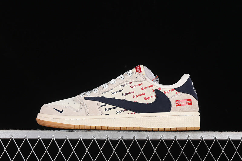 Travis Scott Fragment Design Nike Air Jordan 1 Low Supreme OG SP Blue Beige Grey Sneakers