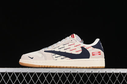 Travis Scott Fragment Design Nike Air Jordan 1 Low Supreme OG SP Blue Beige Grey Sneakers