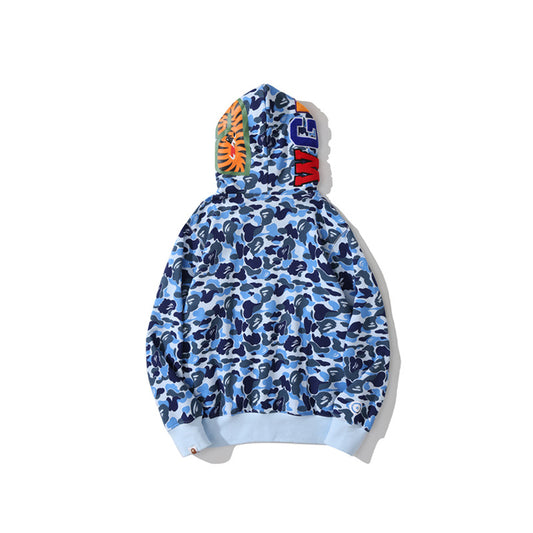 A Bathing Ape BAPE Shark Head Camouflage Double Hoodie Blue