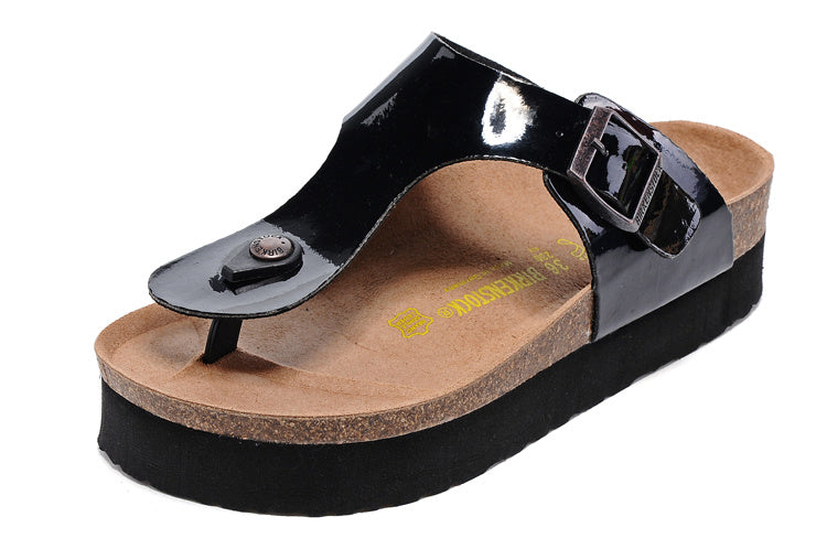 Birkenstock Black Patent Leather Platform Flip Flops