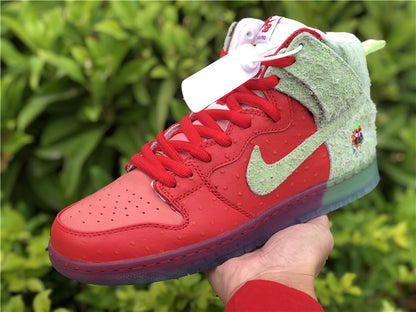 Nike SB Dunk High Strawberry Cough University Red Spinach Green Sneakers