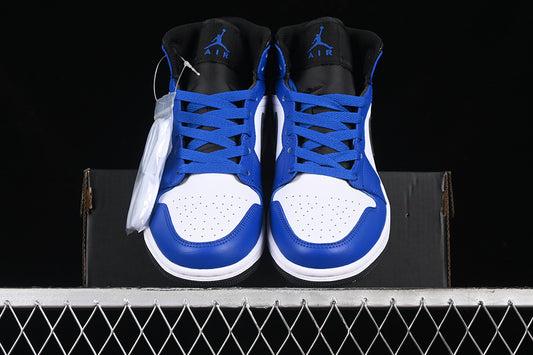 Nike Air Jordan 1 Mid Black White Blue Sneakers