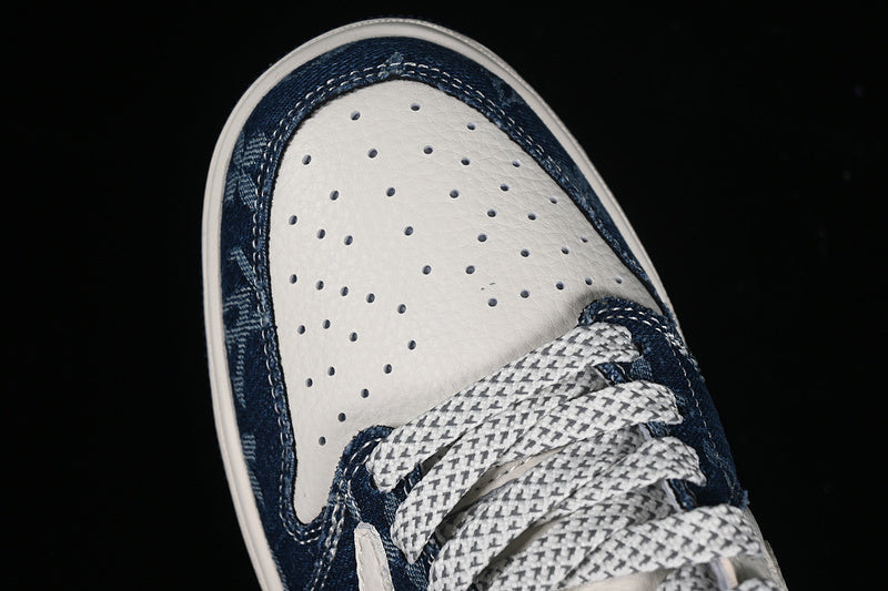 Nike Air Jordan 1 Low Travis Scott Fragment Design OG SP Louis Vuitton White Denim Blue Sneakers