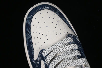 Nike Air Jordan 1 Low Travis Scott Fragment Design OG SP Louis Vuitton White Denim Blue Sneakers