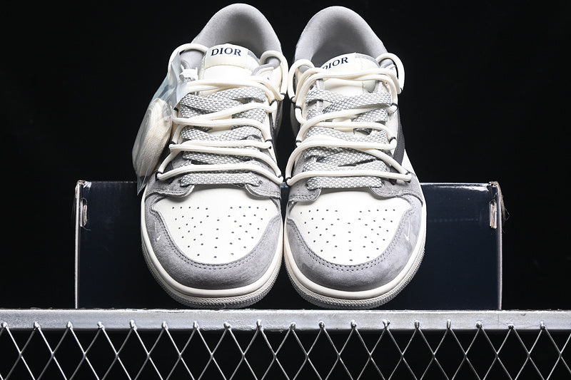 Travis Scott Fragment Design Nike Air Jordan 1 Low Dior OG SP White Black Grey Sneakers